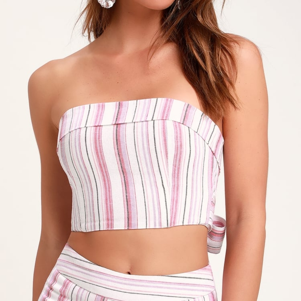 Lulus Pink Striped Tie Back Stapless Crop Top